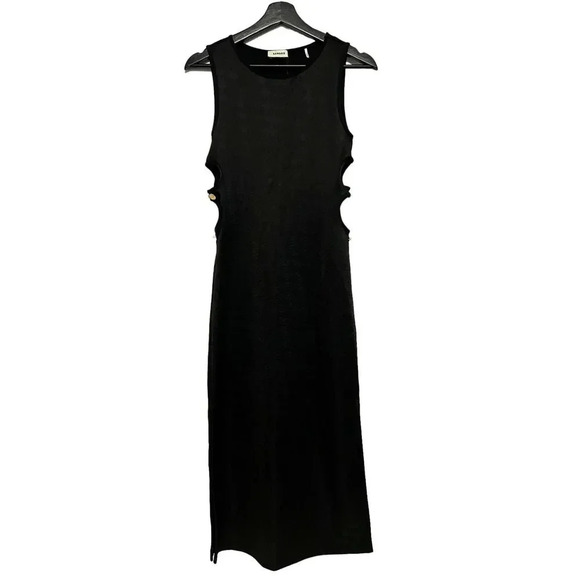 SANDRO Magda cut-out Satin Midi Black Dress NWT - Picture 2 of 11